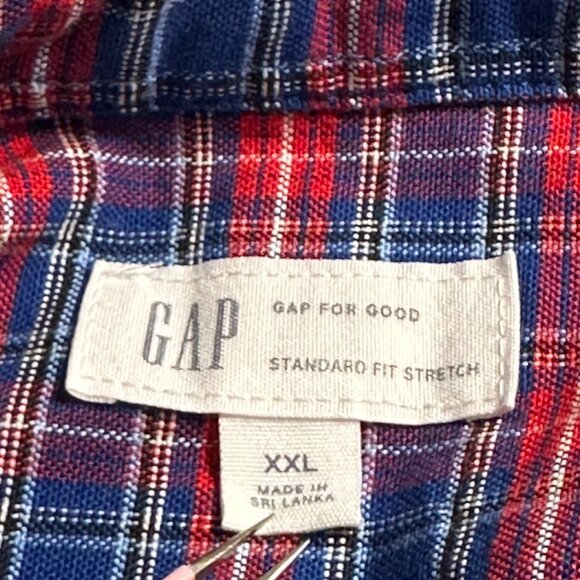 Gap Men's XXL  Blue/Red Plaid Long Sleeve Button-Up Shirt Standard Fit Stretch - Picture 4 of 8